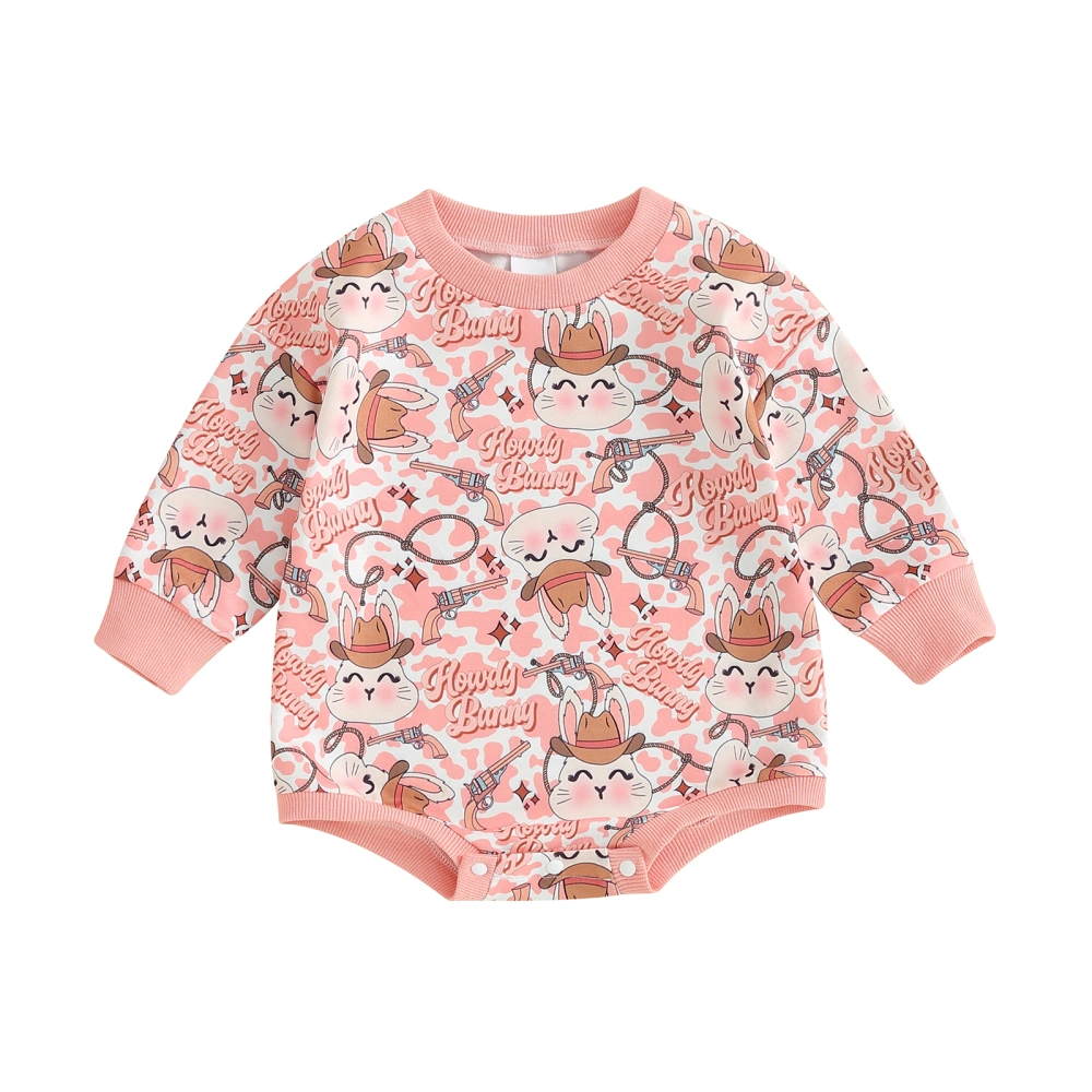 Baby Girls Sweatshirt Romper Easter Bunny Print Long Sleeve Jumpsuits