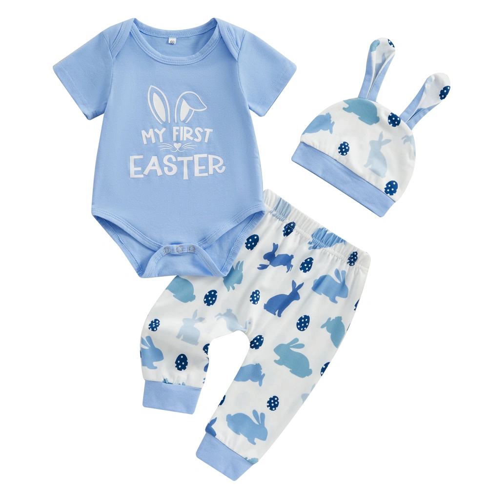 Baby Boys Easter Outfit, Letters Print Romper Bunny Pants Hat