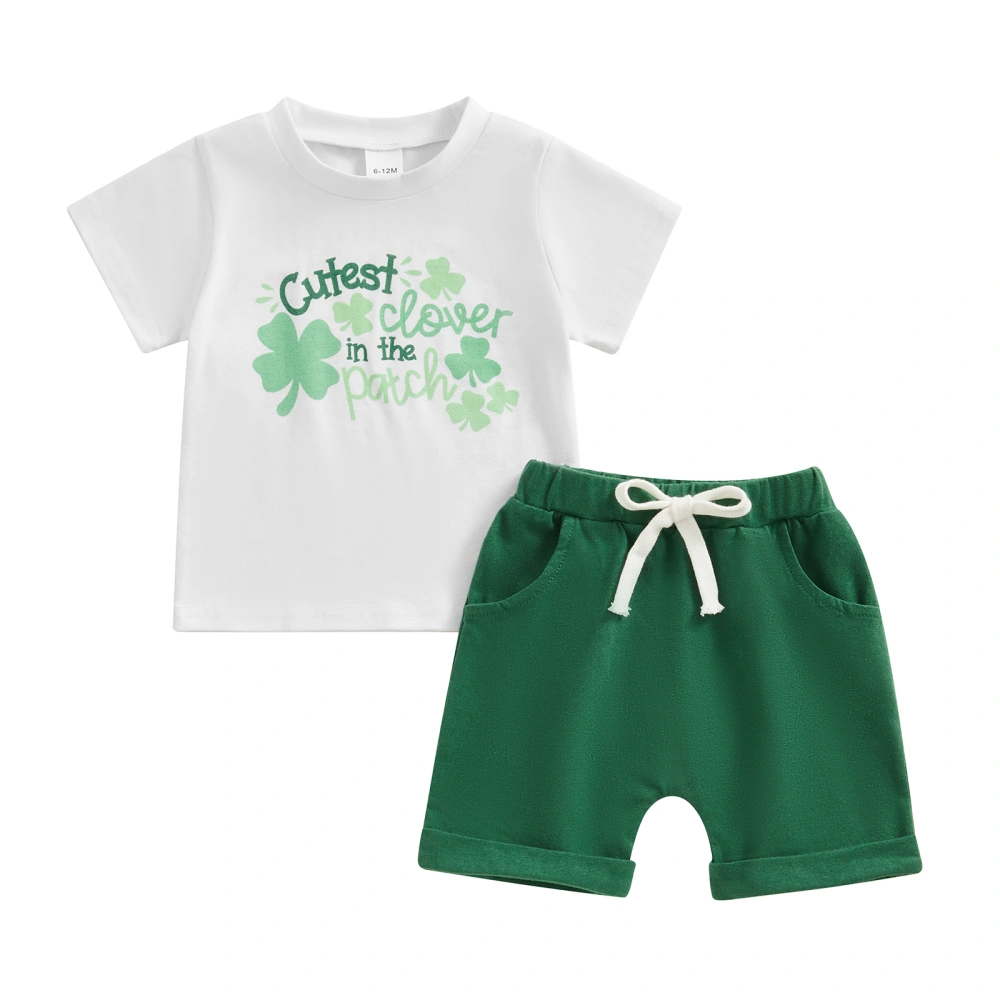 Toddler Boys Irish Day Outfits Letter Clover Print T-Shirt and Shorts