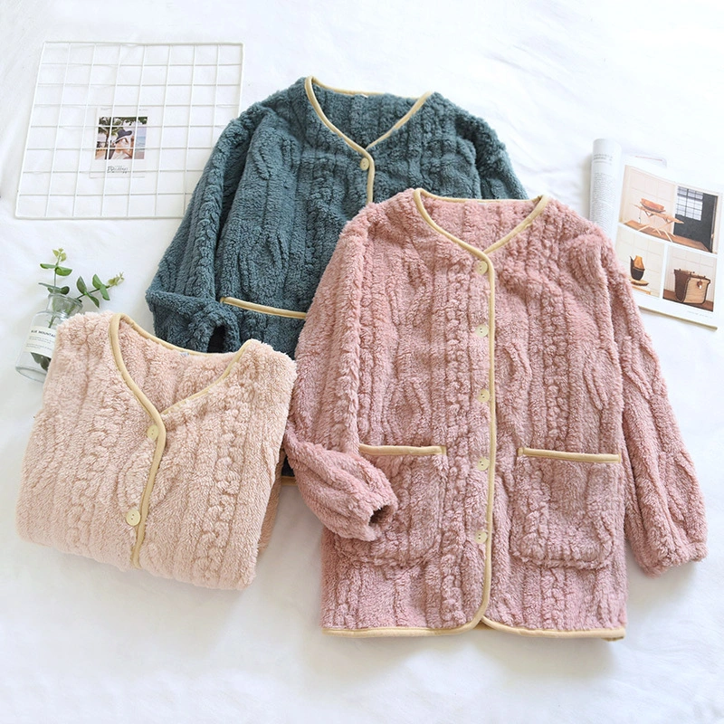 Thickened Fleece-lined Thermal Long Sleeve Top Winter Thin Cotton-padded Jacket Flannel Home Wear