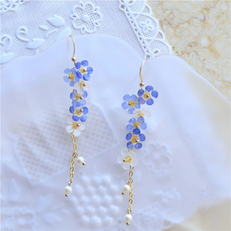 Don't Forget Me Flower Tassel Long Earrings