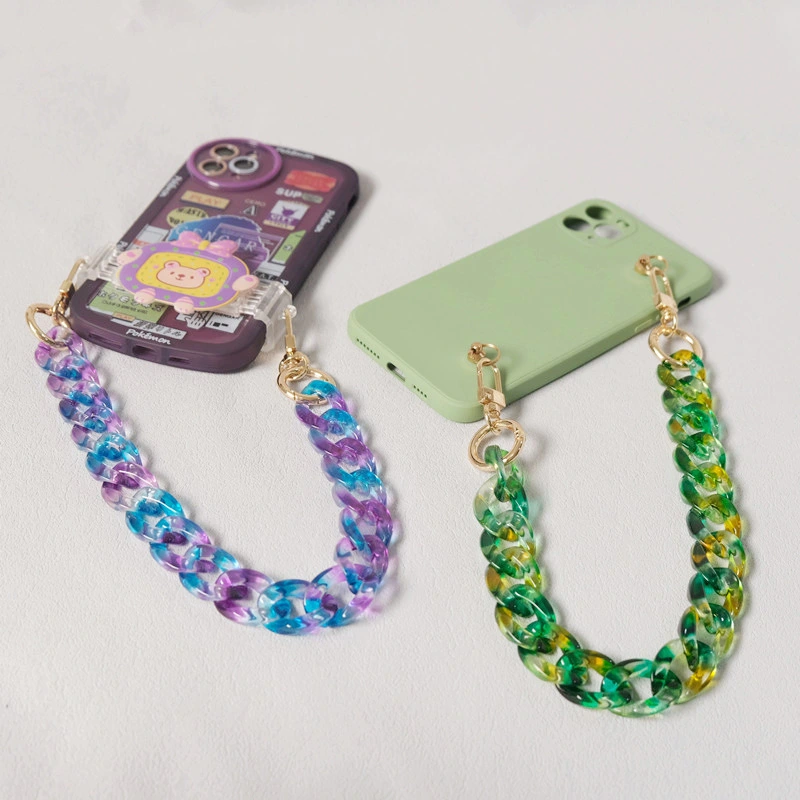 Color Fishbone Acrylic Resin Necklace Contrast Color Retro Handmade Removable Mobile Phone Charm