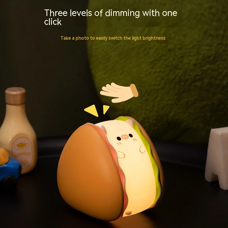 Hamburger Pig Small Night Lamp USB Rechargeable Bedroom