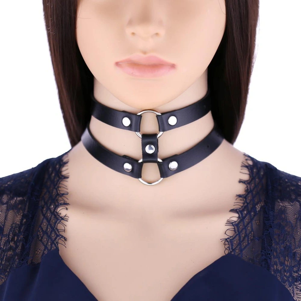 Gothic Style Leather Double Row Circle Collarnecklace