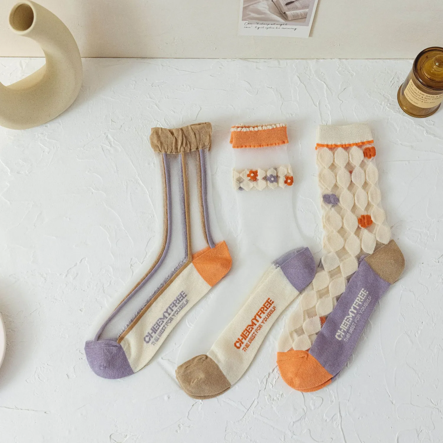 Spring And Summer Thin Cute Kanekalon Diamond Spun Glass Long Socks