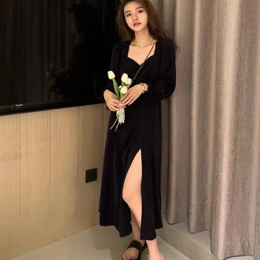 French Hepburn Style V-neck Red Dress Women