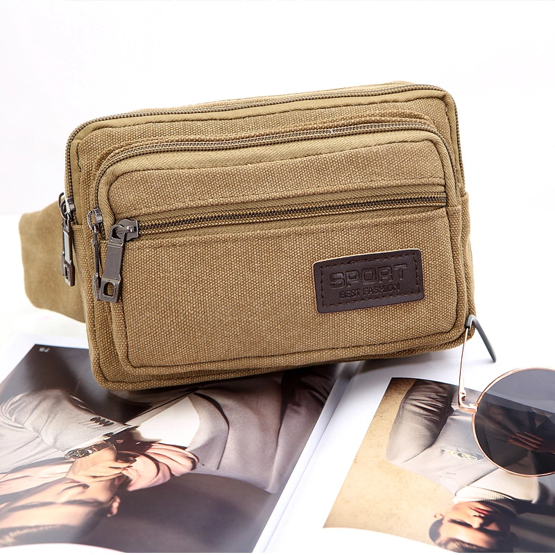 Men's Canvas Waist Bag Outdoor Sports Multifunctional Crossbody Small Square Bag Coin Purse