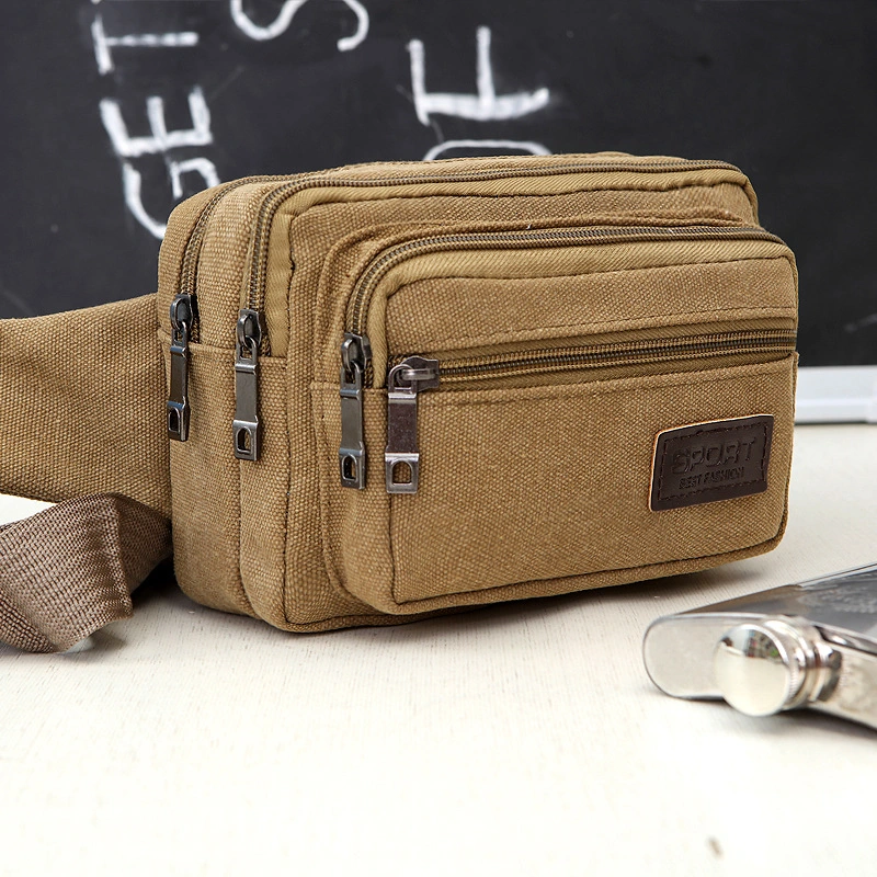 Men's Canvas Waist Bag Outdoor Sports Multifunctional Crossbody Small Square Bag Coin Purse