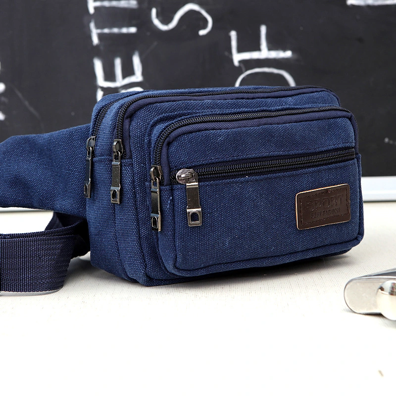 Men's Canvas Waist Bag Outdoor Sports Multifunctional Crossbody Small Square Bag Coin Purse