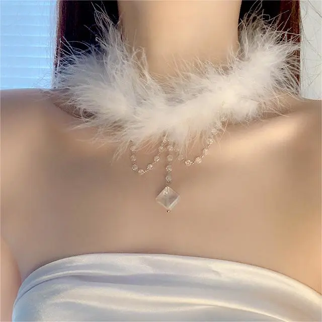 Women's Autumn And Winter Fur Necklace Neck Collar Pure Desire Style Elegant Crystal