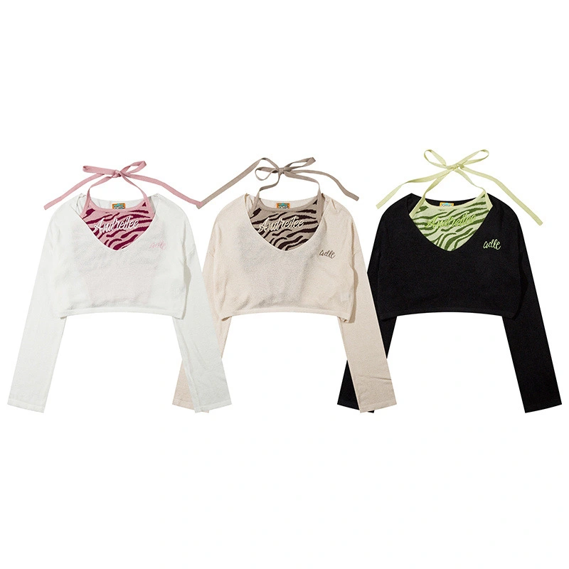 Women's Fashion Retro Short Knitwear Sling Bottoming Top Two-piece Set