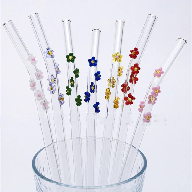 Colored Flower Glass Straw Colored Elbow