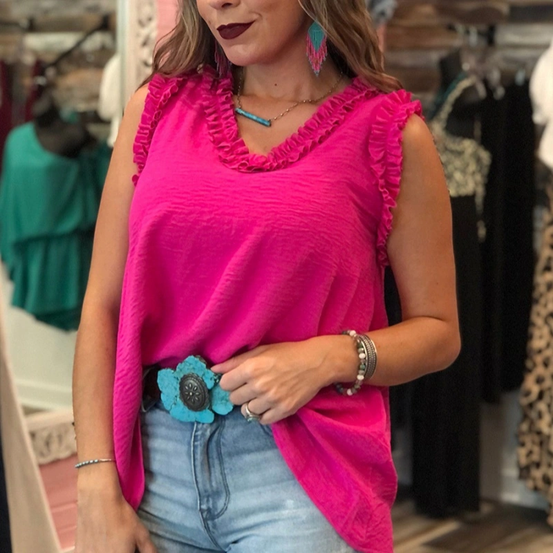 Women's Pullover Vest Summer Elegance Wooden Ear Sleeveless Top