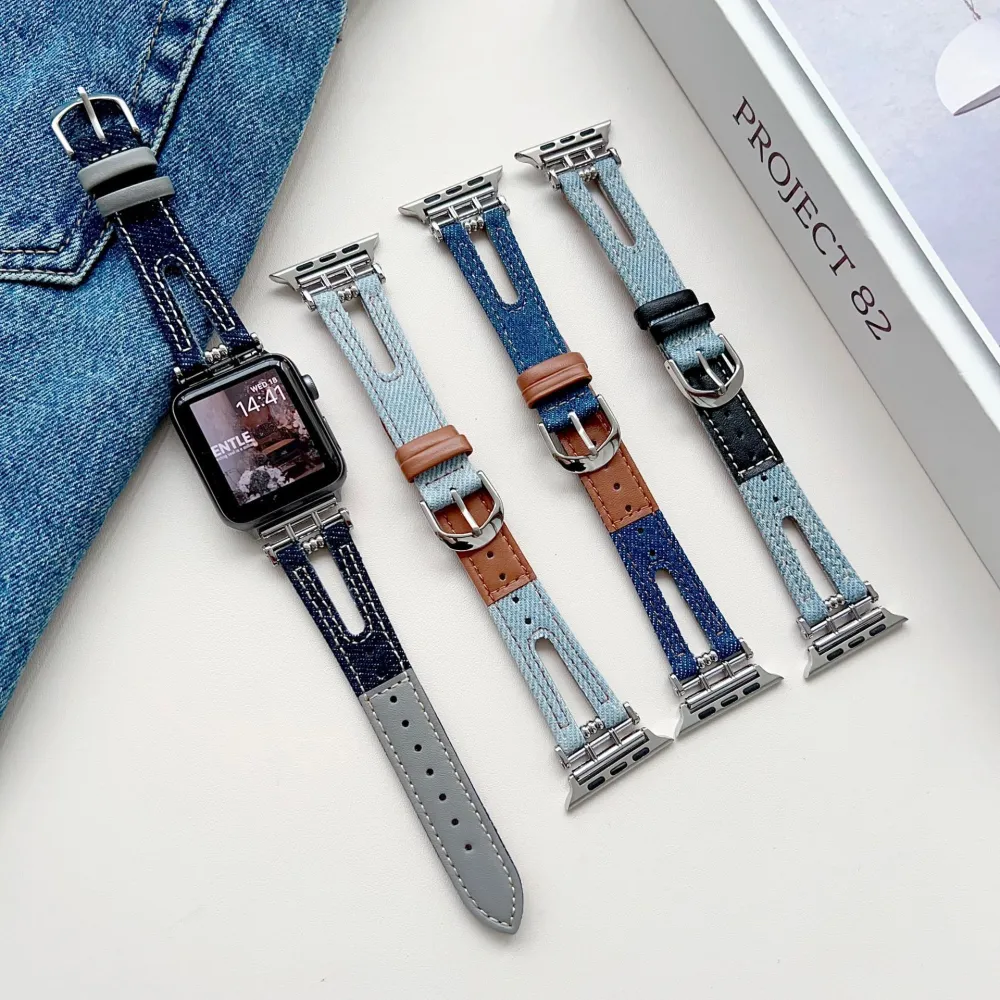 Smart Watch Metal Buckle Stitching Denim Leather Watch