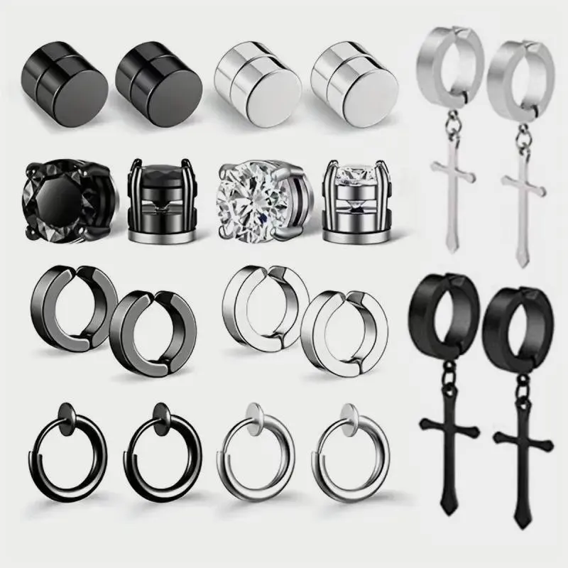 Titanium Steel Earrings Cross Zircon Magnet Ear Clip