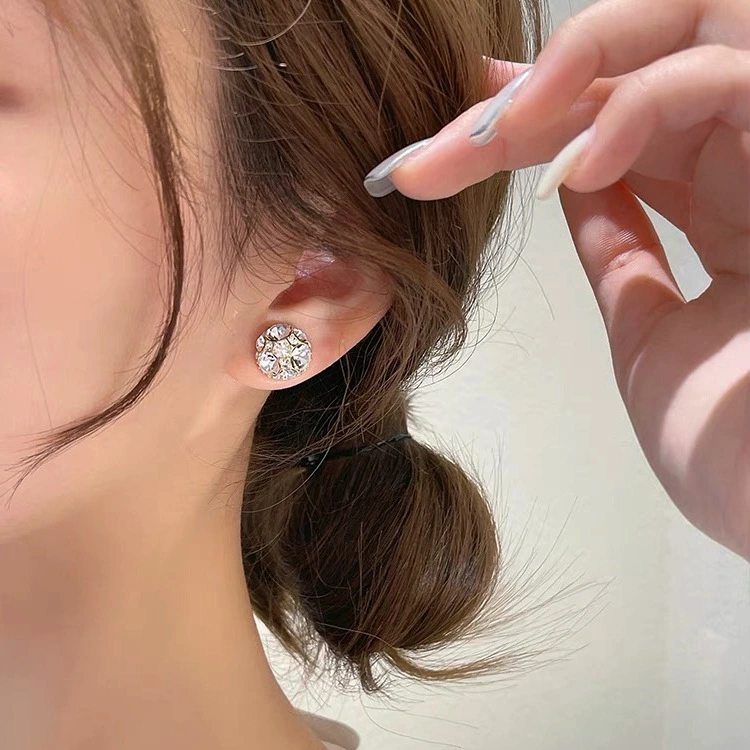 Korean All Match Pierced Earrings Full Of Diamond Balls