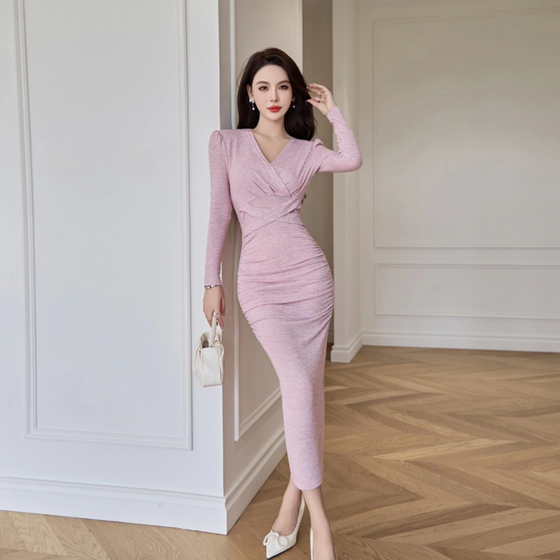 Long Sleeve Mid-length Wool Knitted Bottoming One-step Skirt