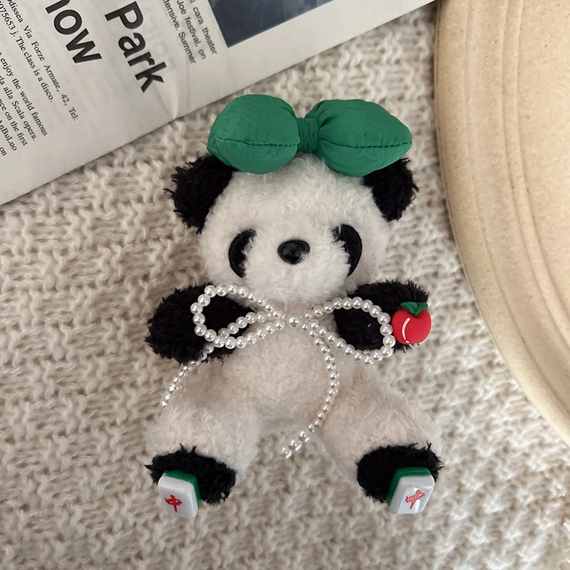 New Year Be Rich Panda Pearl Bow Plush Pendant