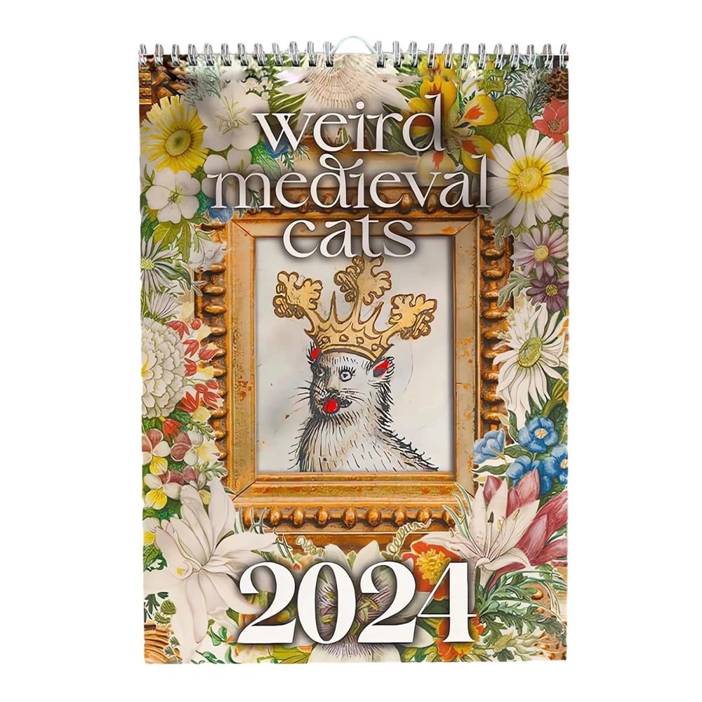 2024 Wall Hanging Calendar, Weird Medieval Cats Calendar for Home