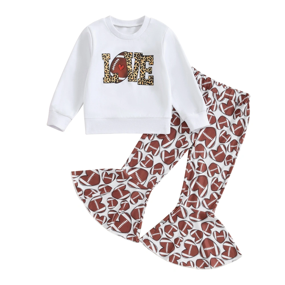 Girl Valentine's Day Long Sleeve Sweatshirt Heart Pattern Flare Pants