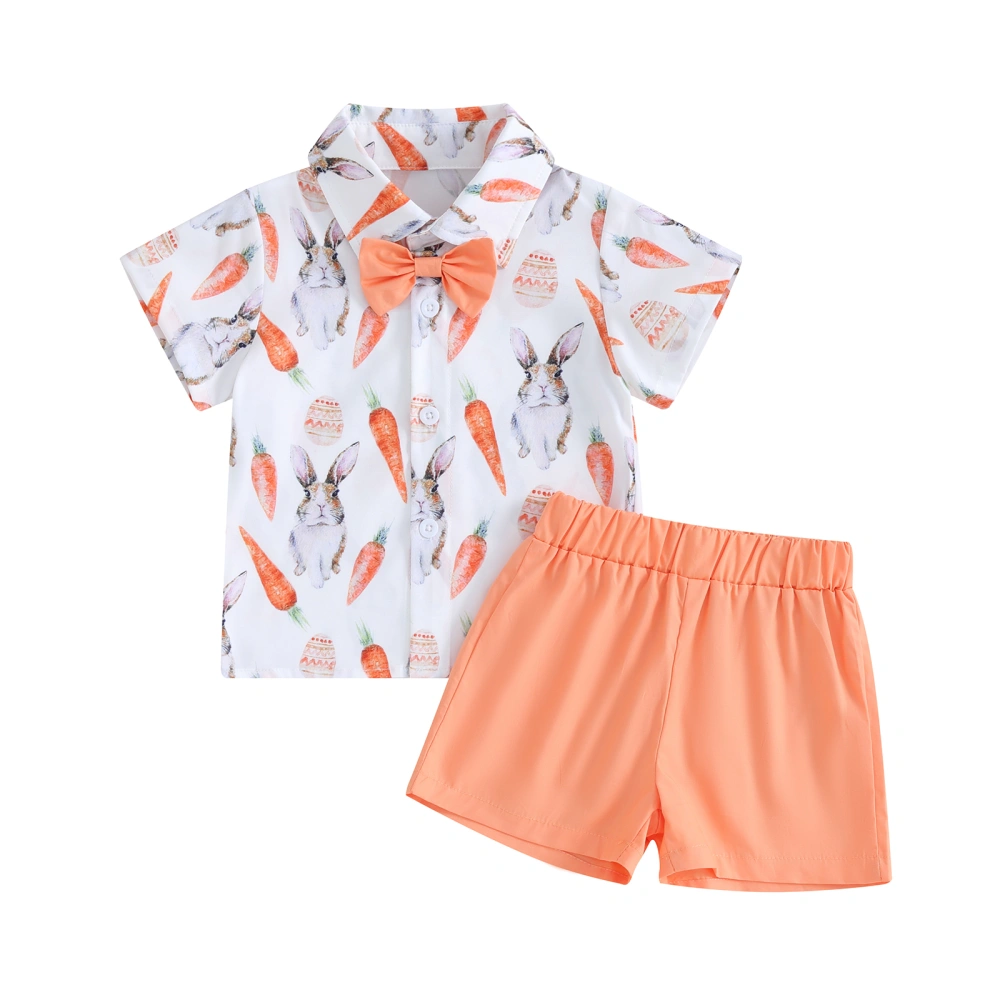 Boy Easter Clothes Bunny Print Short Sleeve Shirt with Solid Shorts