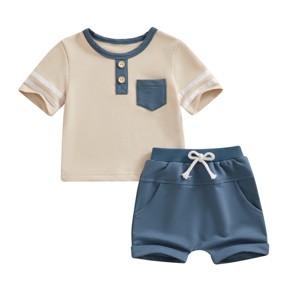 Round Neck Short Sleeve Tops + Elastic Waist Shorts Baby Boy Set