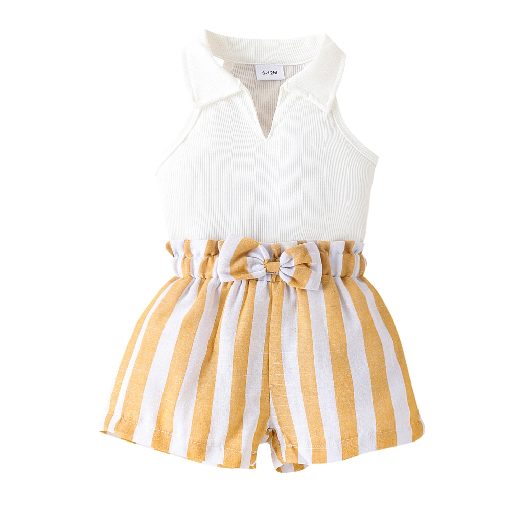 Toddler Girls White Sleeveless Lapel Vest Striped Shorts Sets