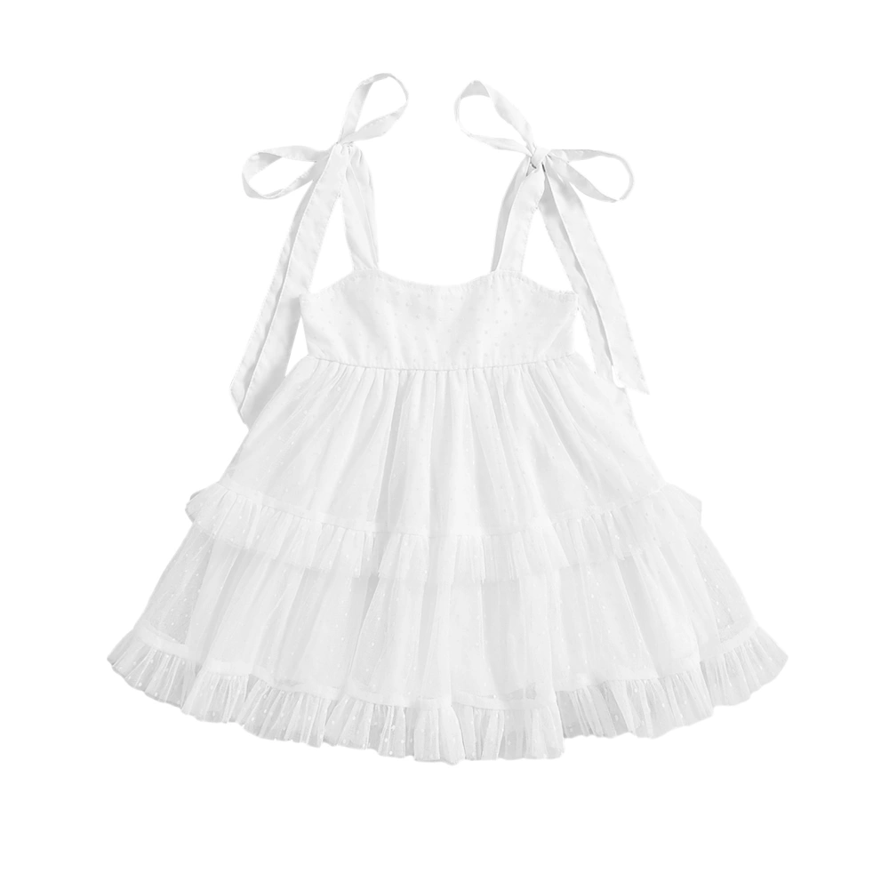 Baby Girl Princess Dress Sleeveless Tie Strap Swiss Dots Tulle Dress