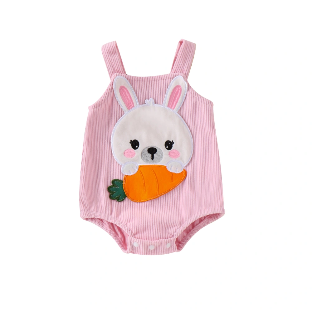 Baby Girls Summer Sleeveless Bunny Carrot Embroidery Cami Romper