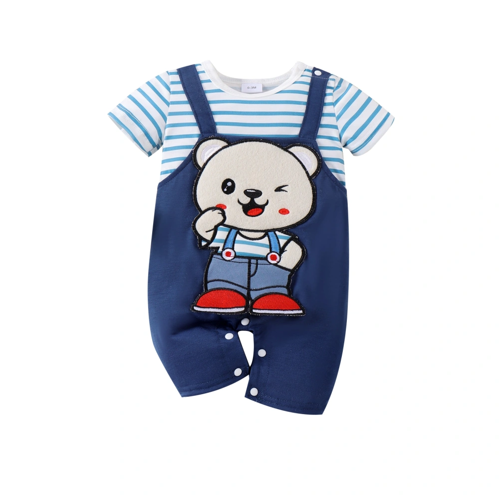 Baby Boys Rompers Cartoon Bear Embroidery Stripe Toddler Jumpsuits