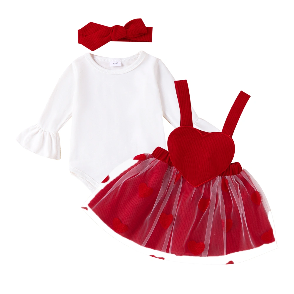 Girl Valentine's Day Long Sleeve Romper Suspendder Skirt Headband