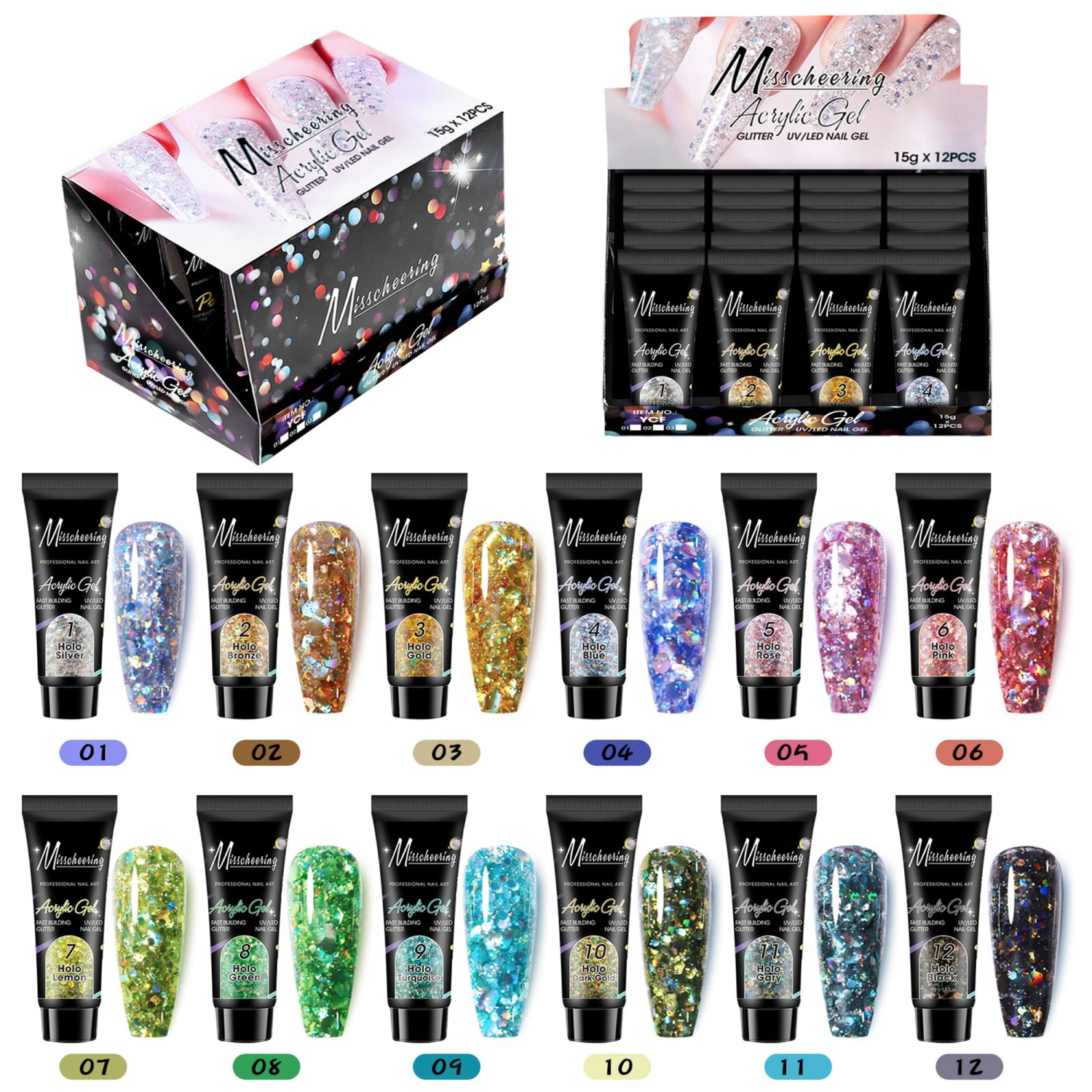 12Pcs Nail Poly Gel Set, Extension Nail Builder Kit Nail Decoration 