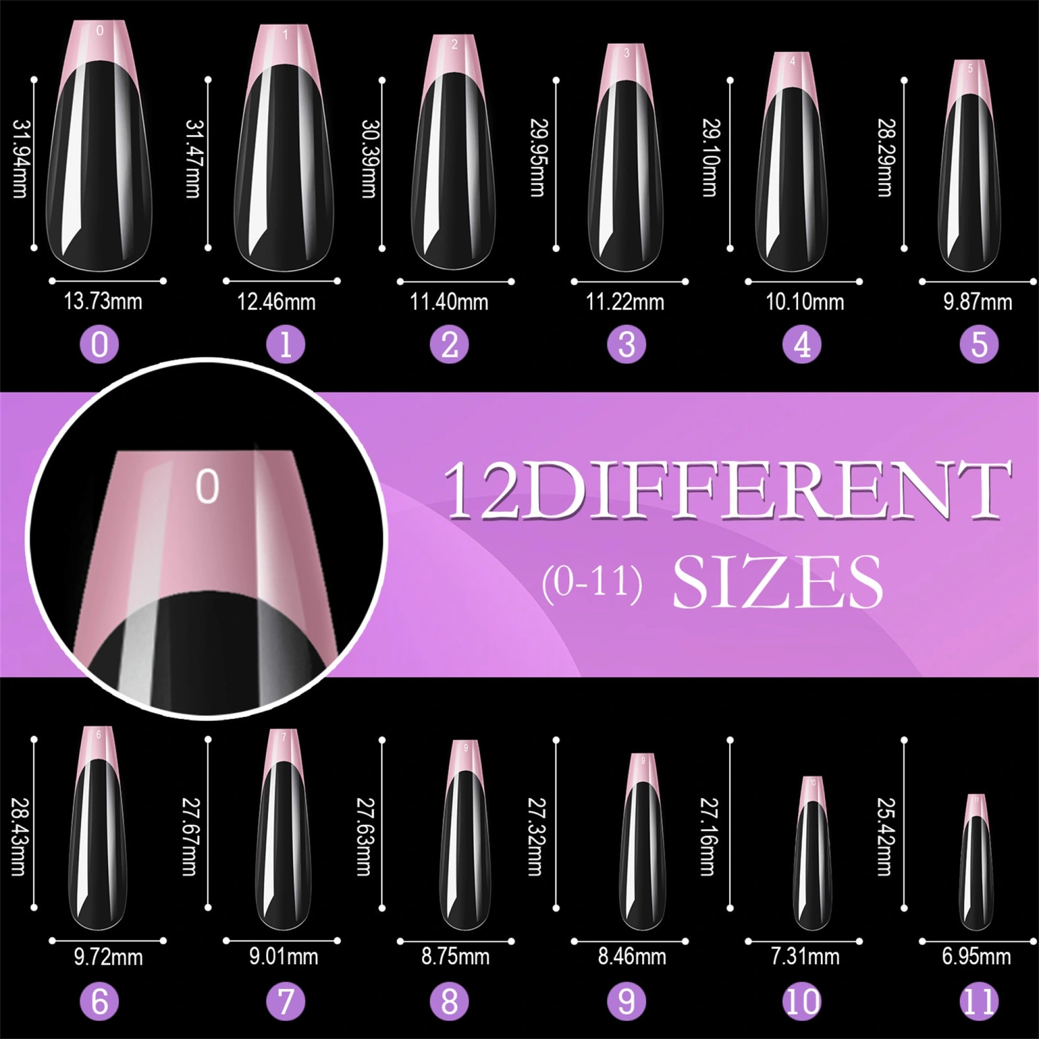 Clear French Tip Press on Nails Medium Length Stiletto Fake Nails
