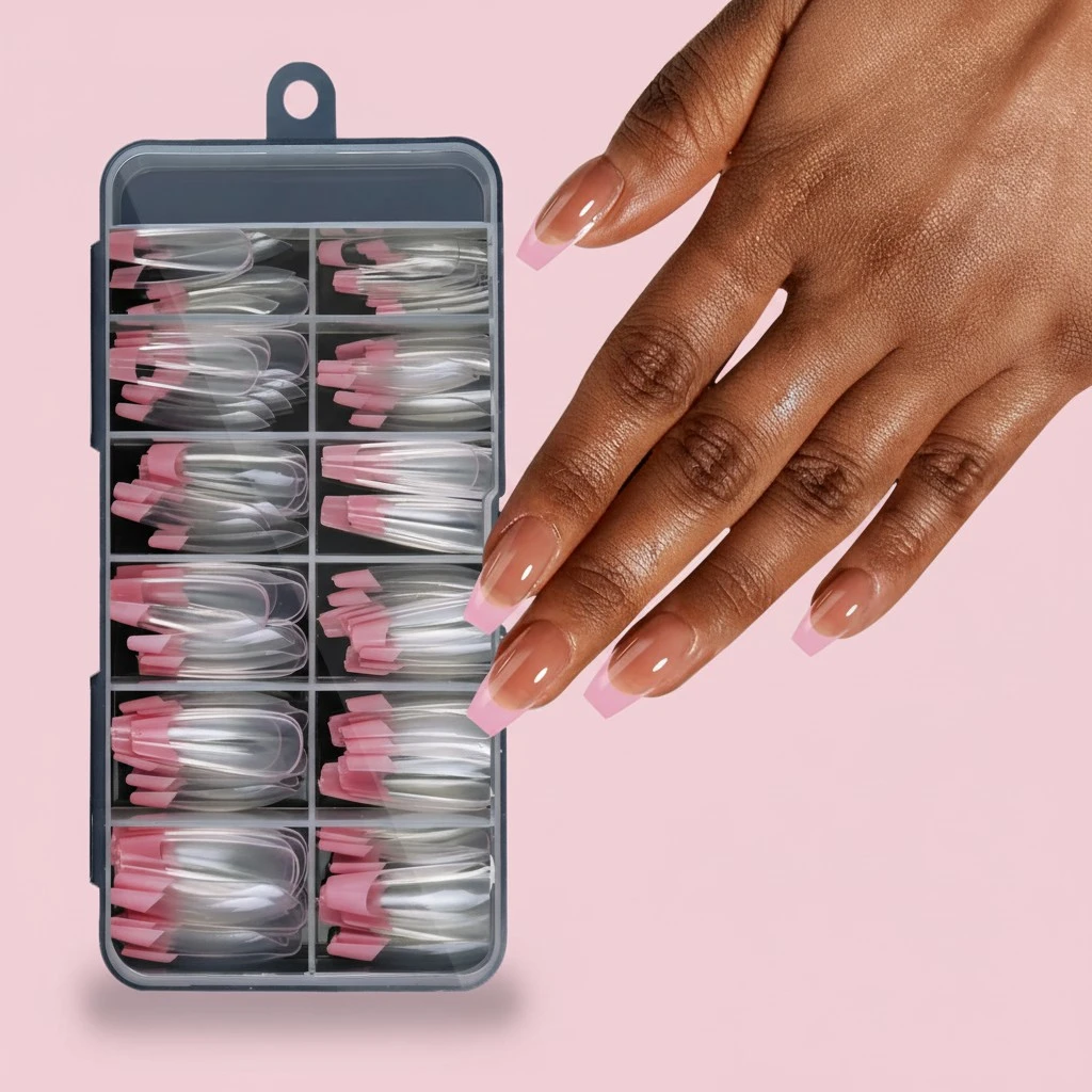 Clear French Tip Press on Nails Medium Length Stiletto Fake Nails