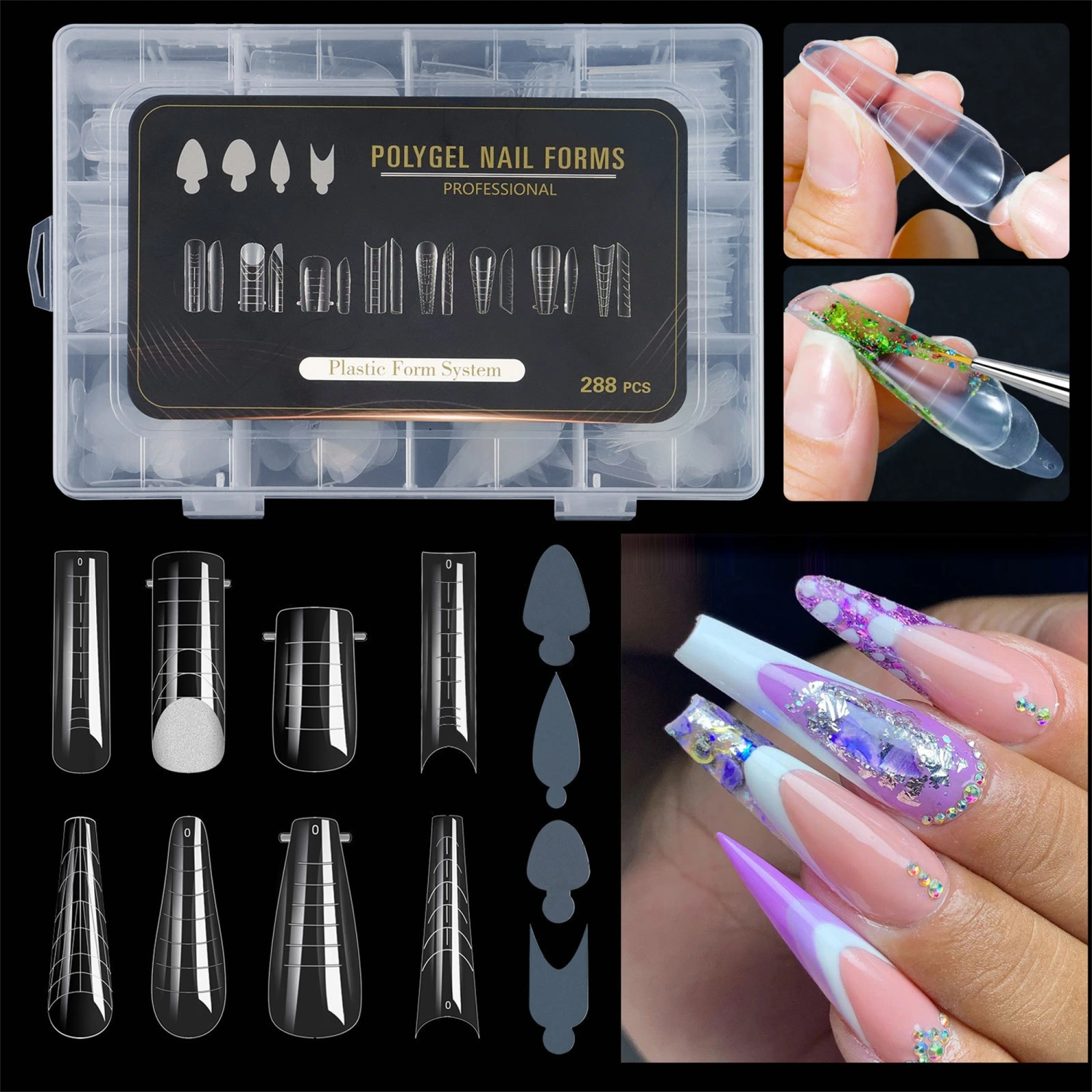 288pcs Poly Gel Nail Forms Nail Extension Forms DIY Nail Art Supplies