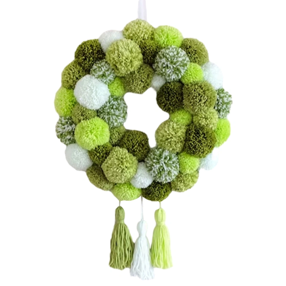 Bohemian Plush Ball Wreath 3D Woolen Ball with Tassel Banner Hanging