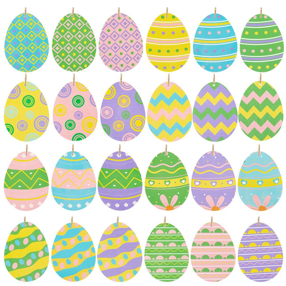 24PCS Easter Egg Ornaments Wooden Slices DIY Easter Pendant Blank