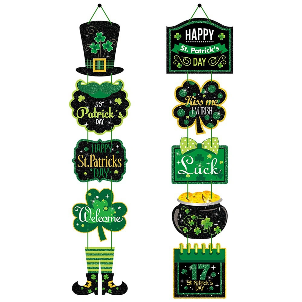 Ireland Festival Porch Sign, 10 Pieces Green Clover Hanging Banner