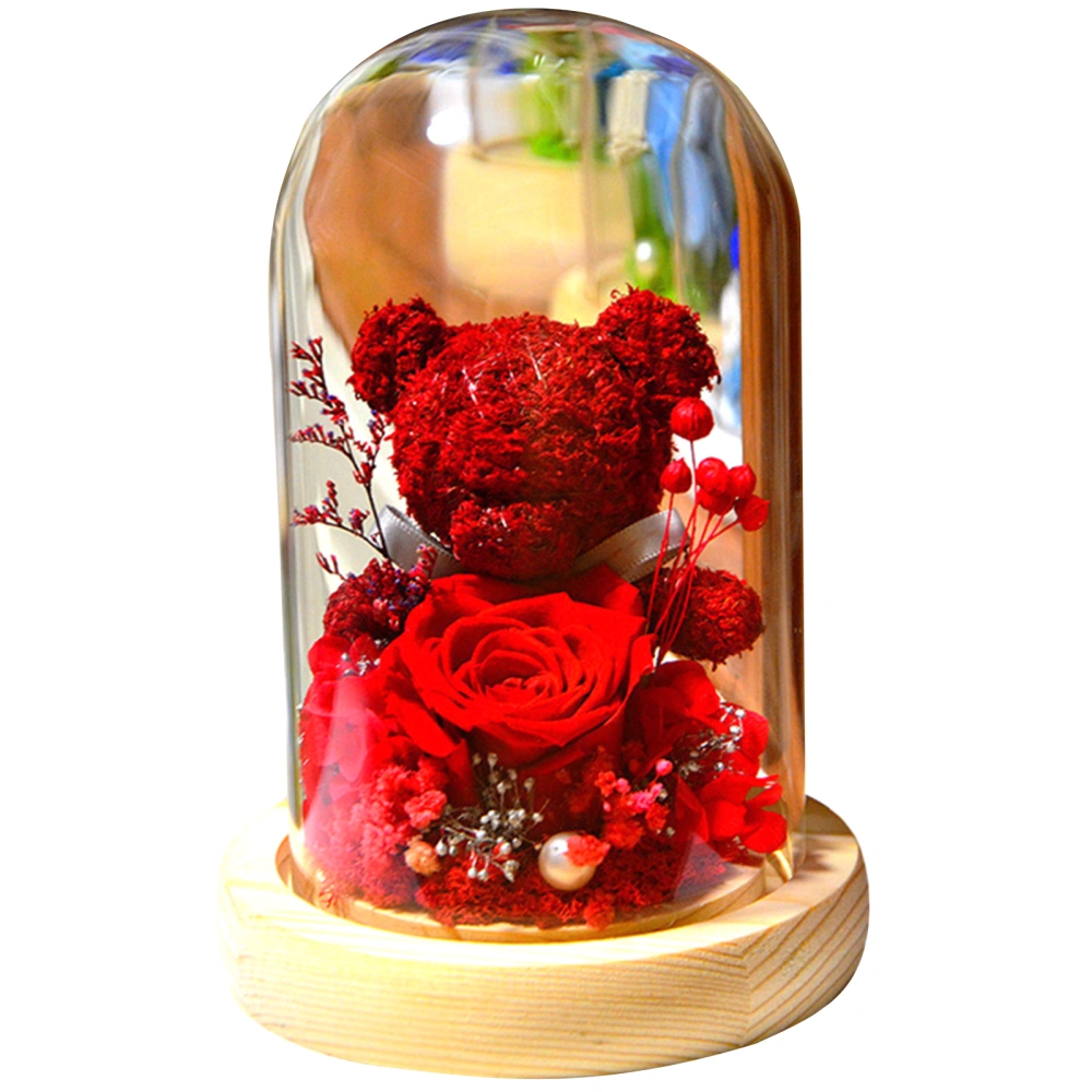 Galaxy Rose in Glass Dome Infinity Rose Flower Bear Gift for Valentine