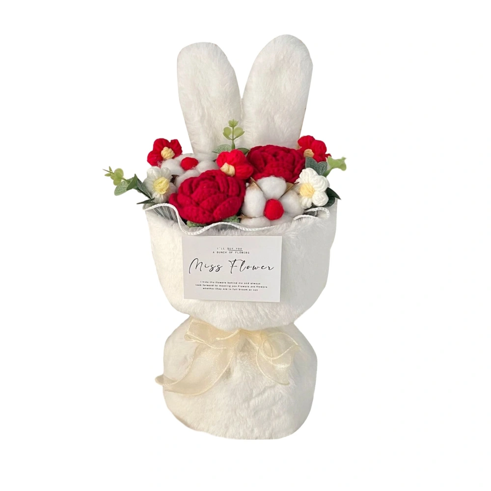 Crochet Flower Bouquet with Rabbit Ears, Knitting Flower Bouquet