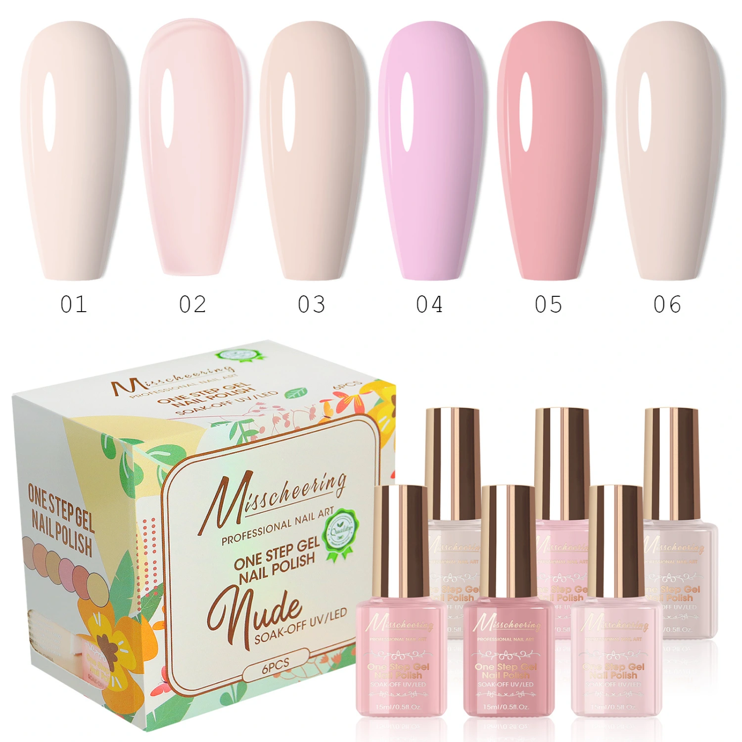 One Step Gel Polish Set 6 Colors Soak off LED UV Nail Gel Polish