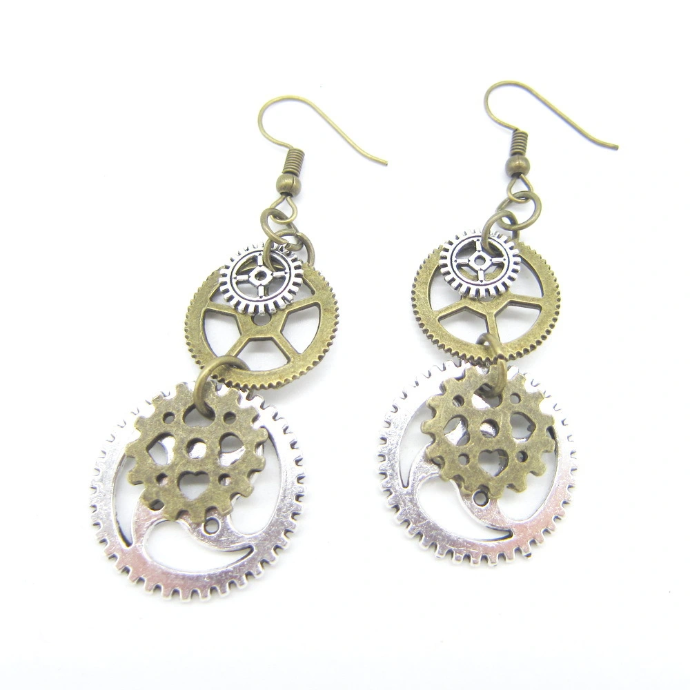 Vintage Two Tone Gear Women's Steampunk Earrings