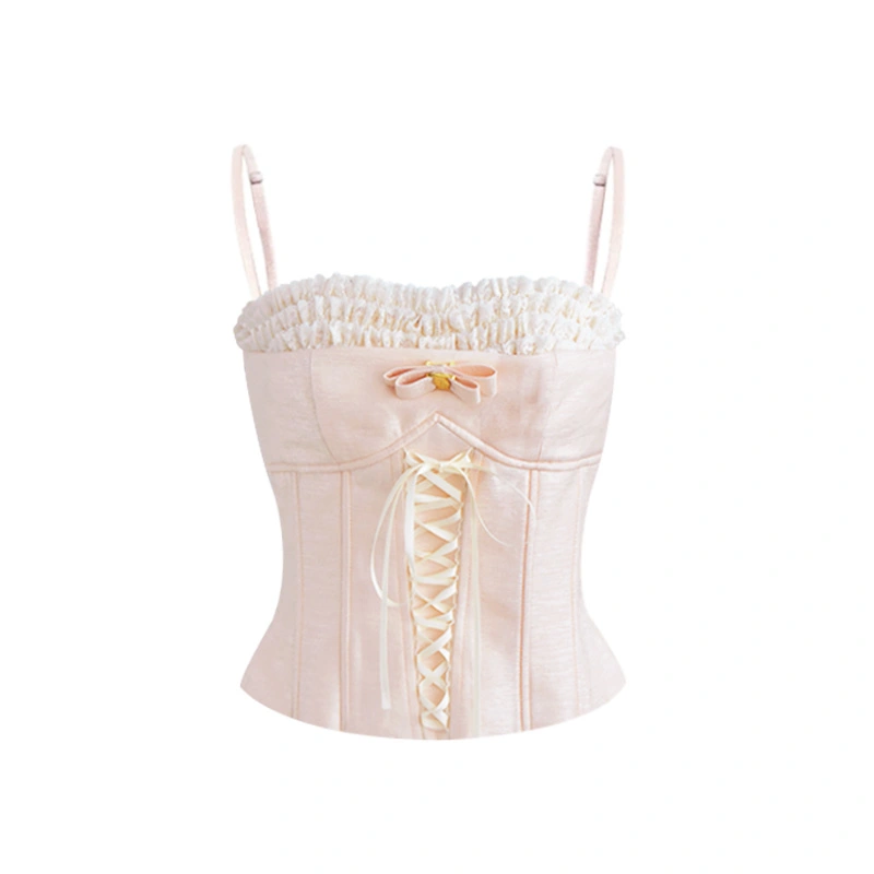 Sweet Patchwork Lace Up Pleated Skirt