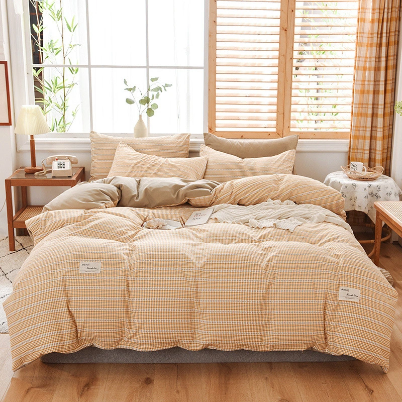 Skin-friendly Washable Cotton Four-piece Plaid Bedding