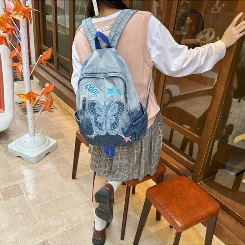 New Value Gradient Denim Backpack Women's Large Capacity