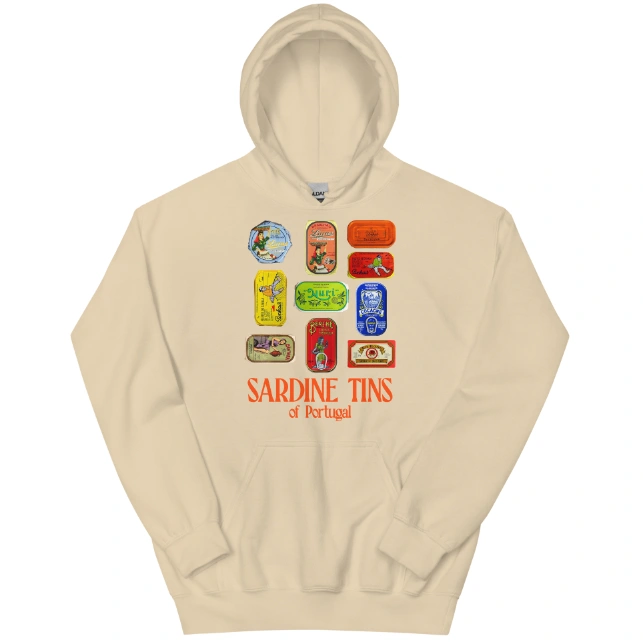 Sardine Canned Printing Velvet Padded Hooded Sweatshirt