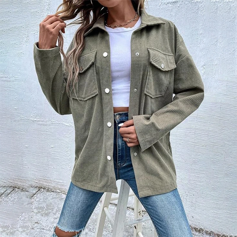 Women's Waffle Long Jacket Shirt