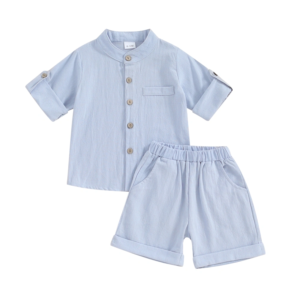 Baby Boy Summer Outfit Rolled Short Sleeve Button Up Shirt + Shorts