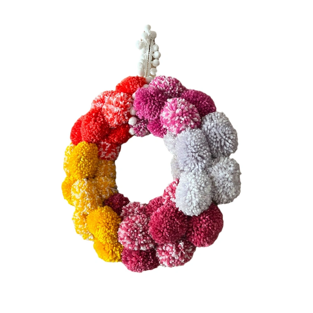 Handmade Pom Ball Wreath Colorful Fall Door Hanging Ornaments 