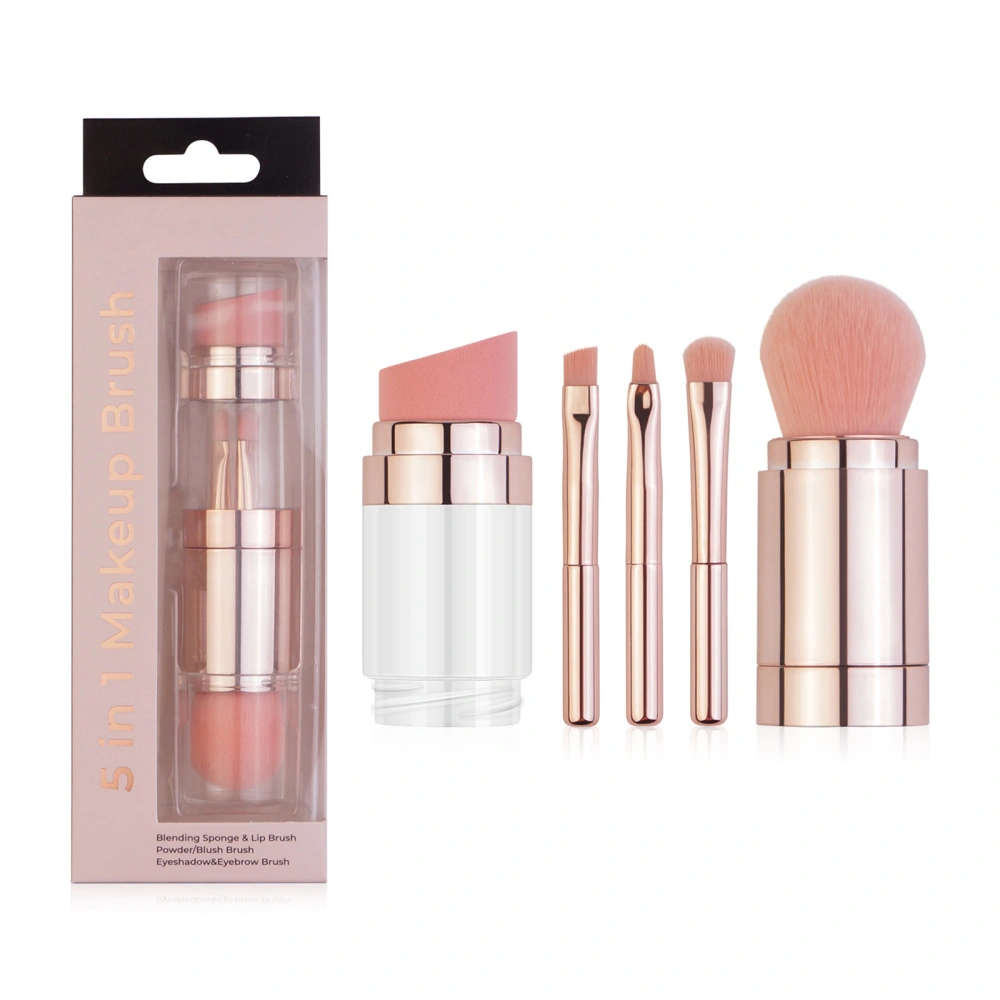 5 In 1 Makeup Brush Set Travel Foundation Blush Eye Brow Lip Brush Kit